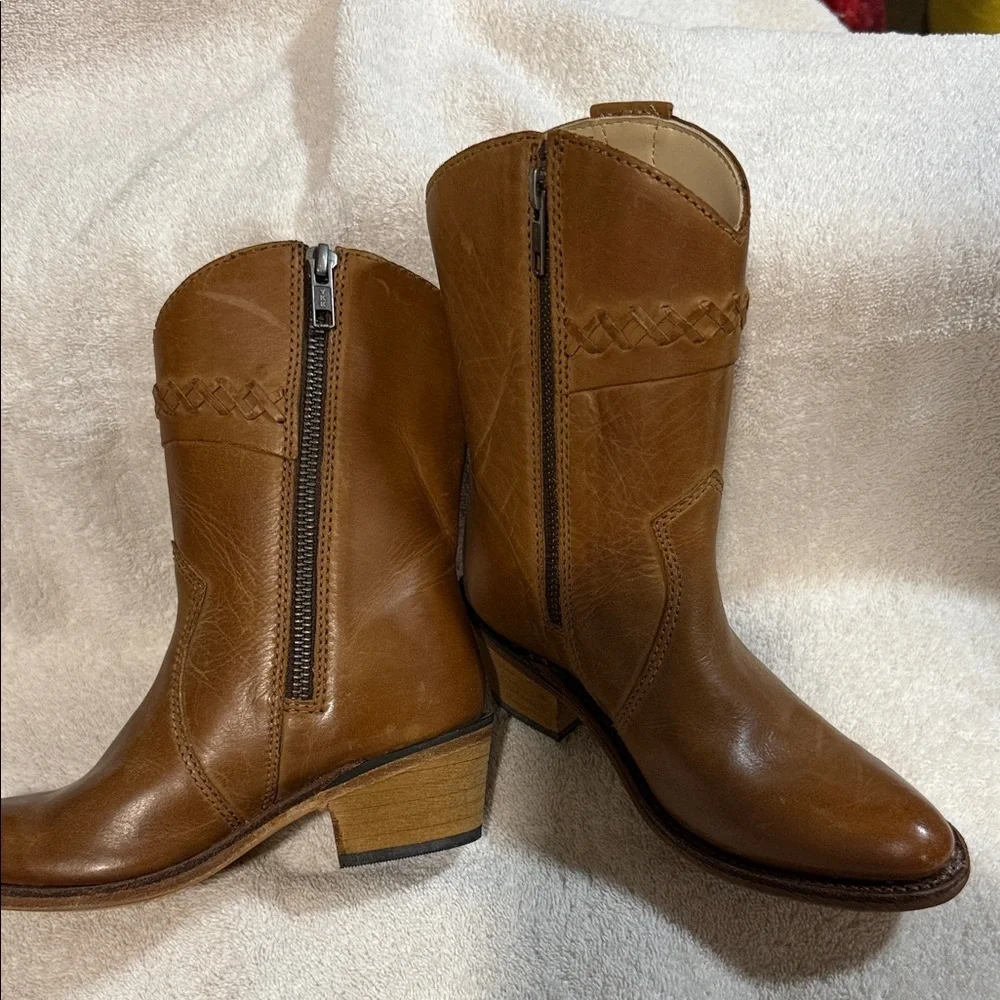 Old West Tan Leather Kids Boots